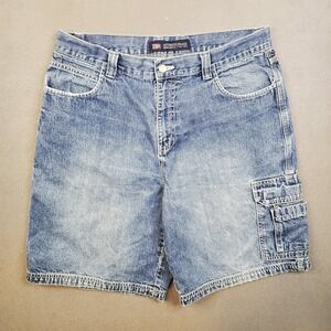 VTG Faded Glory Shorts Mens 36 Baggy Cargo Skate Blue Jean Jorts 10" Y2K